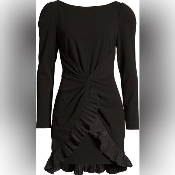 One33 Social NWT Pleated Ruffle Long Sleeve Cocktail Dress Black Size 8 - Picture 6 of 16